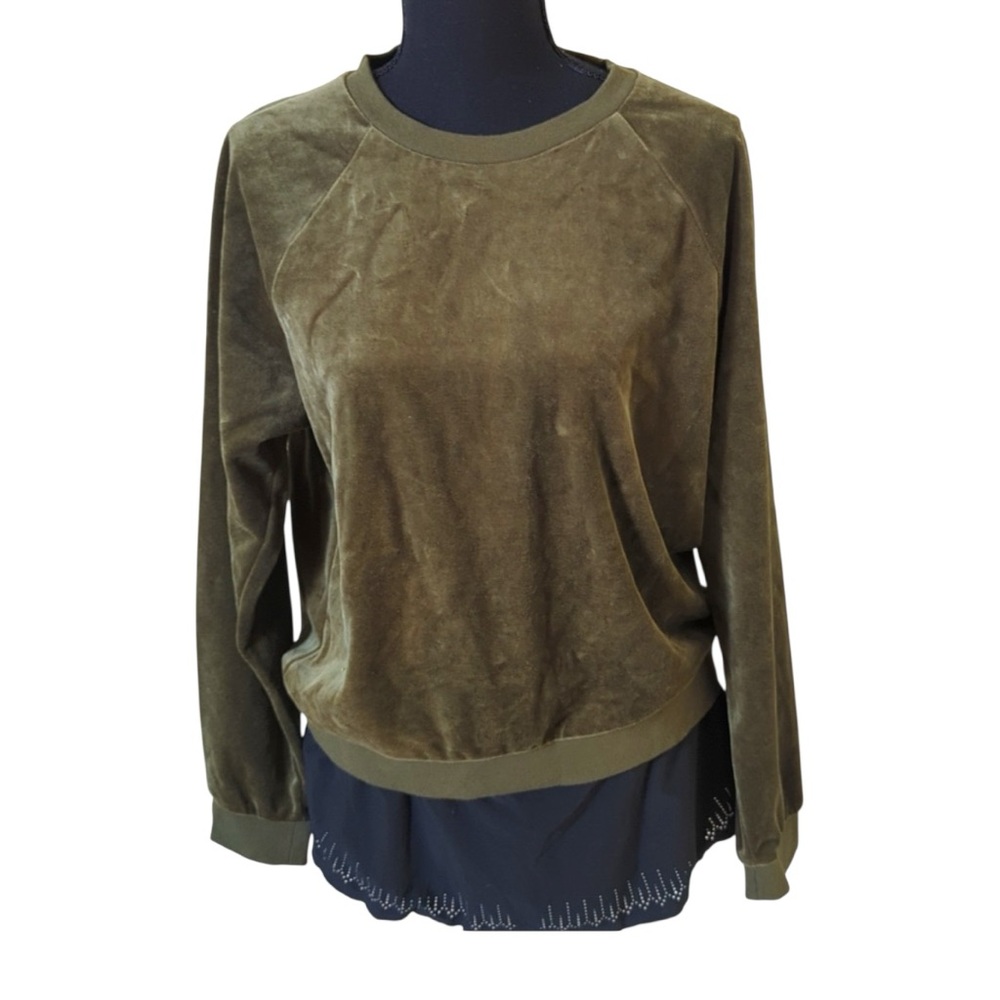 Gap olive green velour long sleeve crew neck top shirt Sz Small